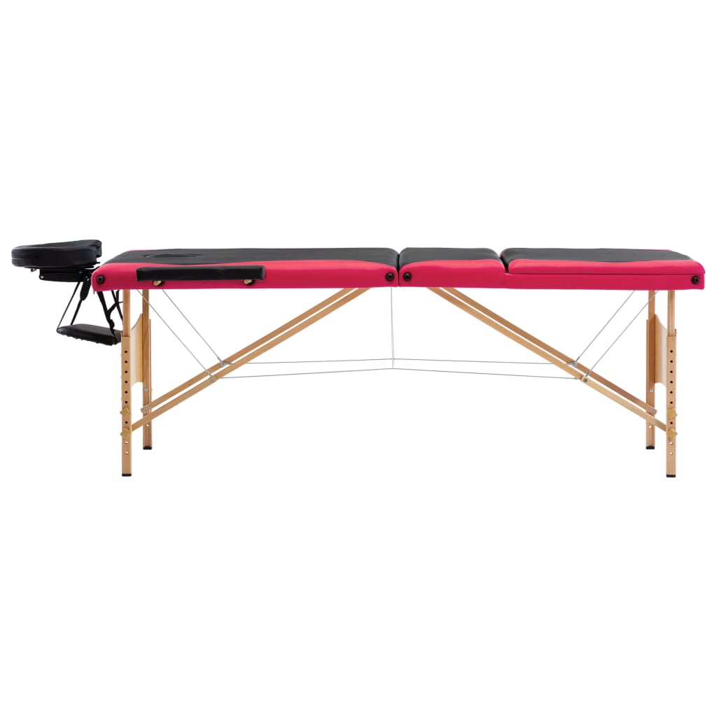 vidaXL Skládací masážní stůl 3 zóny dřevěný černý a růžový