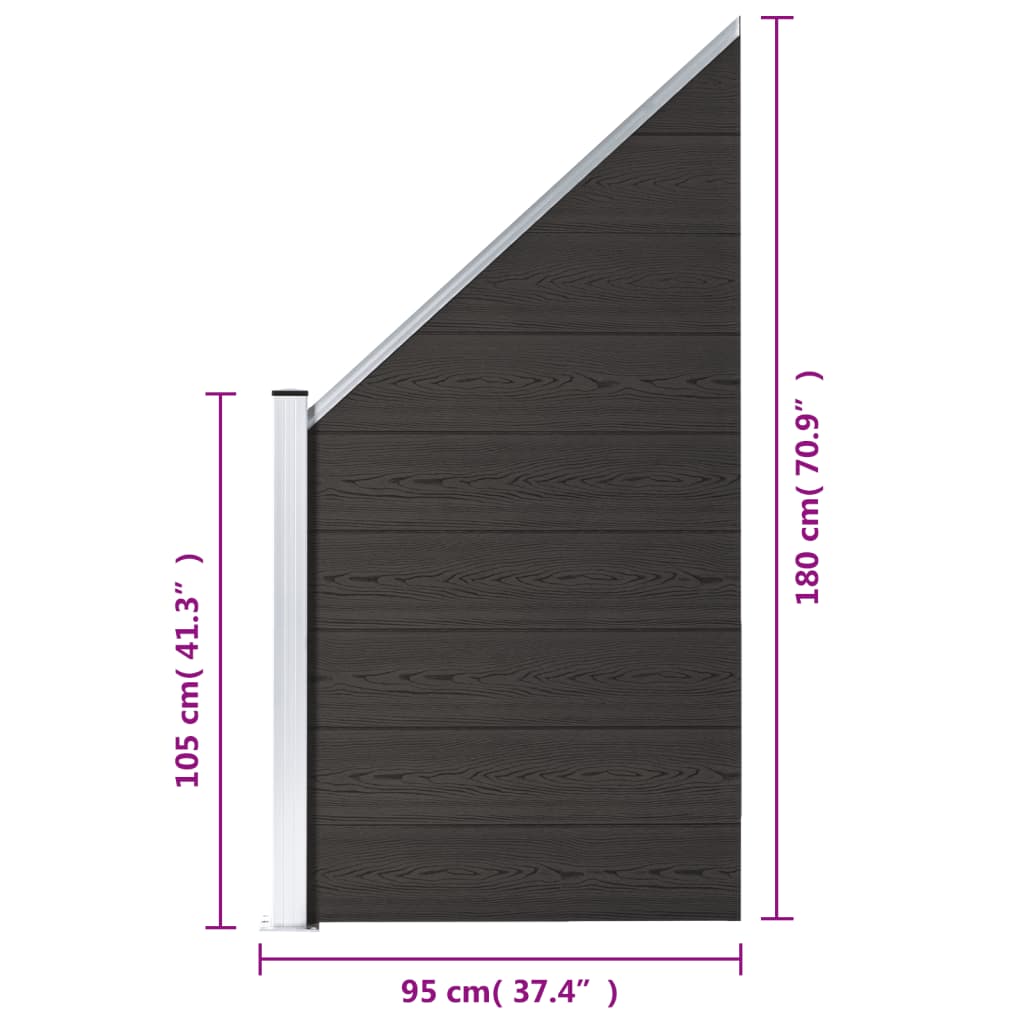 vidaXL Plotový dílec WPC 95 x (105–180) cm černý