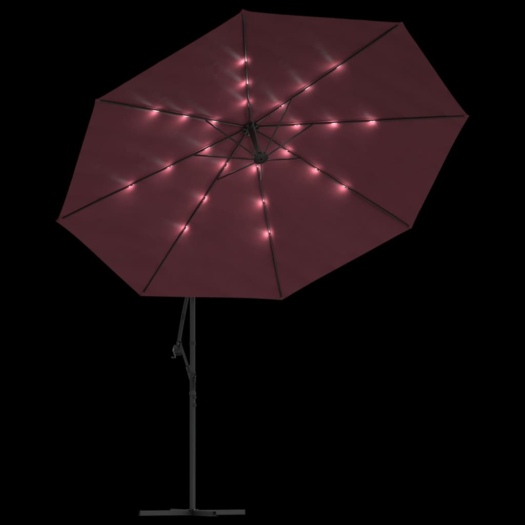 vidaXL Konzolový slunečník s LED osvětlením vínový 350 cm