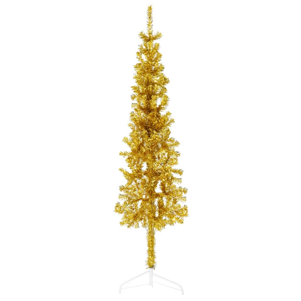 vidaXL Úzký umělý poloviční vánoční stromek se stojanem zlatý 150 cm