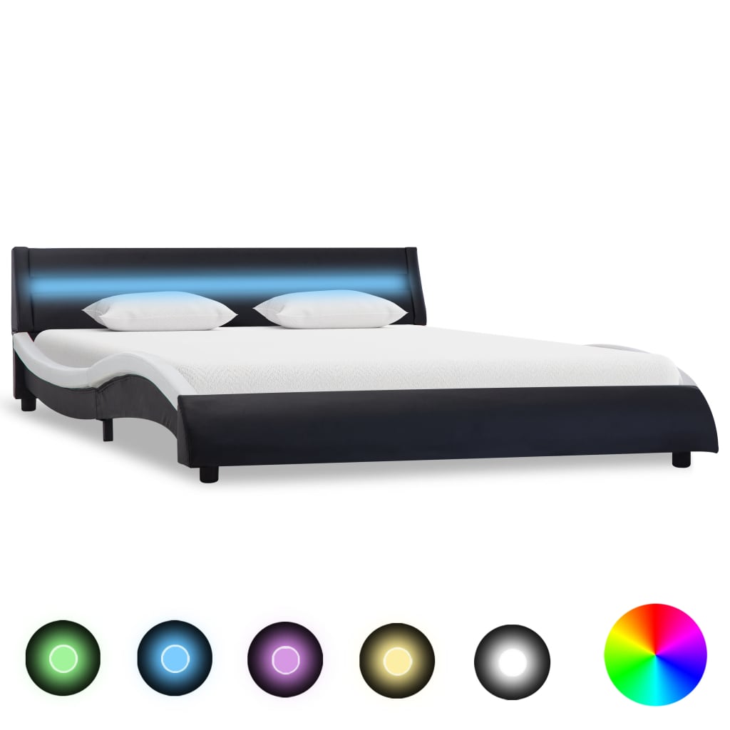 vidaXL Rám postele s LED světlem černobílý umělá kůže 140 x 200 cm