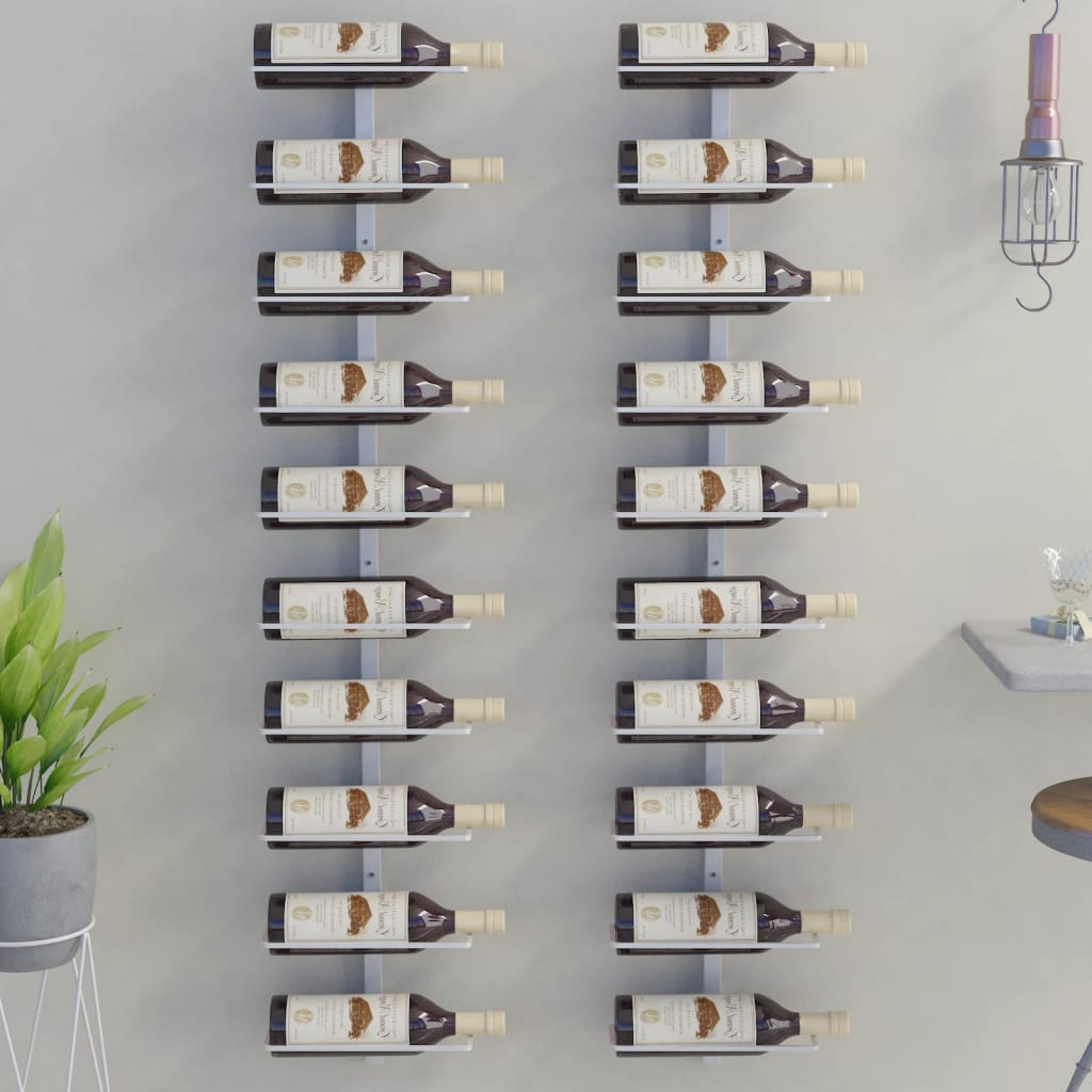 vidaXL Nástěnné stojany na víno na 10 lahví 2 ks bílé kov