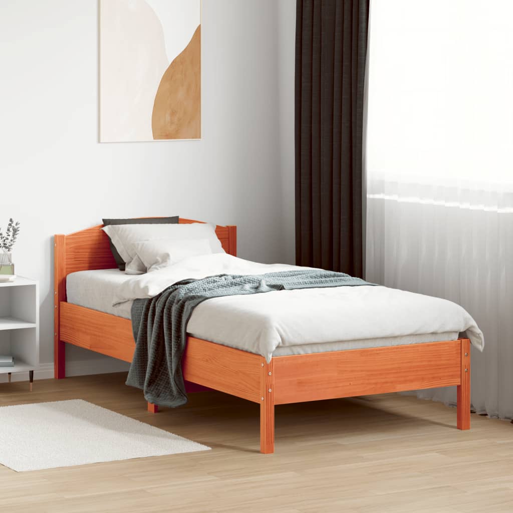 vidaXL Rám postele s čelem voskově hnědý 90 x 190 cm masivní borovice
