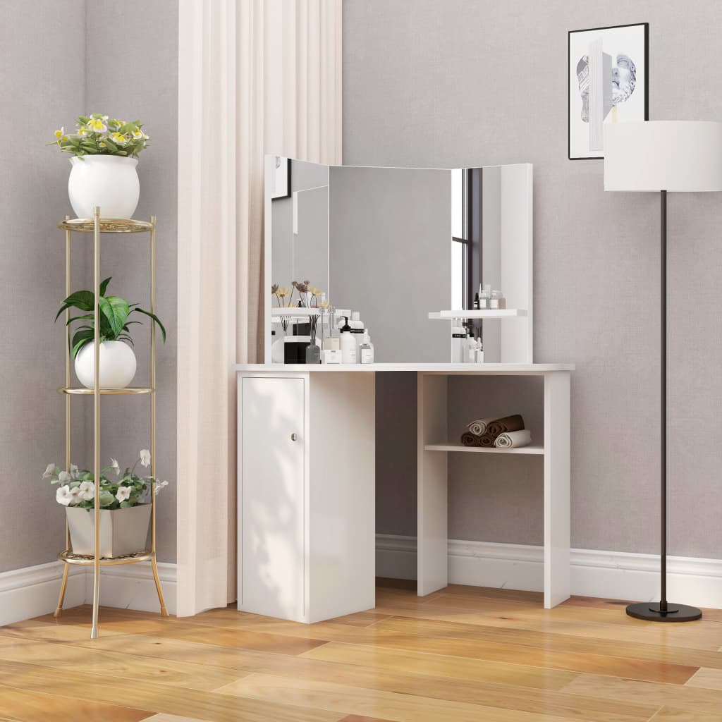 vidaXL Rohový toaletní stolek na líčení bílý