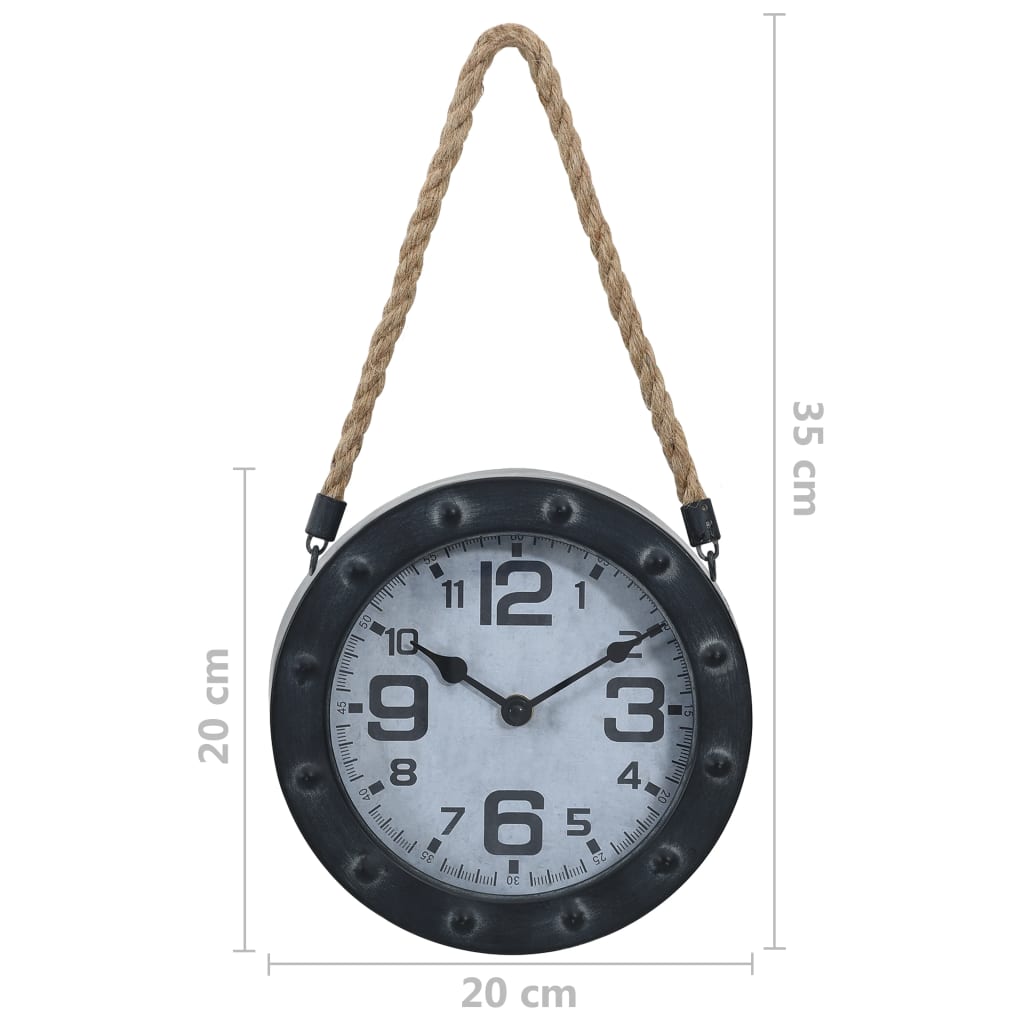 vidaXL Nástěnné hodiny na provazu černé 20 cm kov a MDF