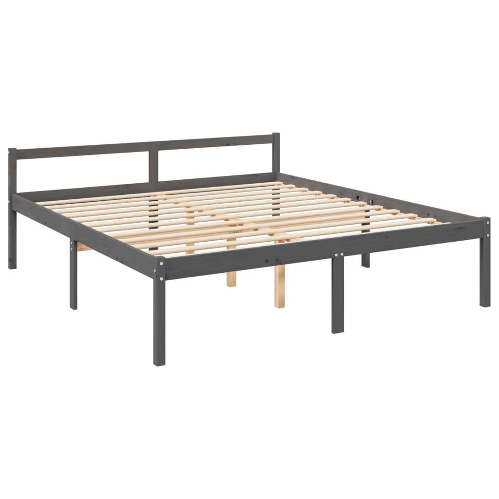 vidaXL Rám postele s čelem šedý 200 x 200 cm masivní dřevo