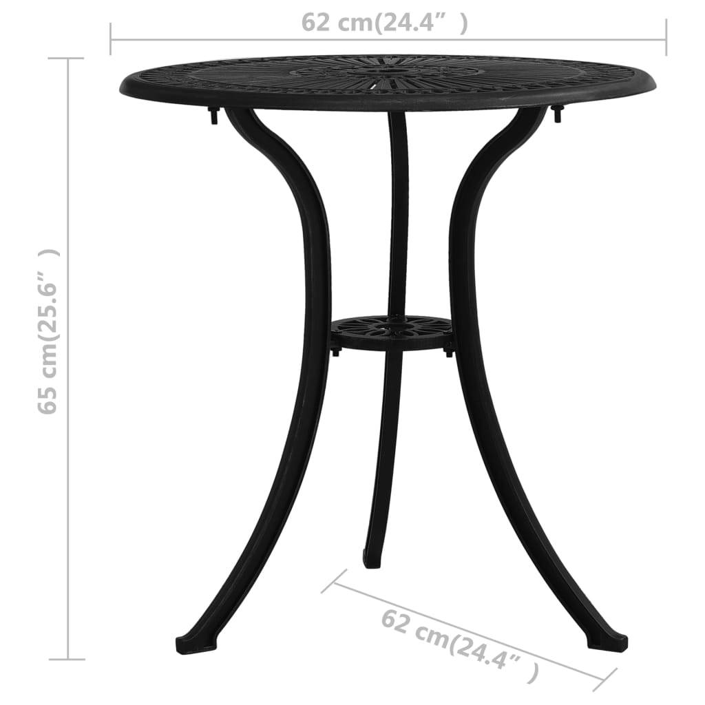 vidaXL Zahradní stůl černý 62 x 62 x 65 cm litý hliník