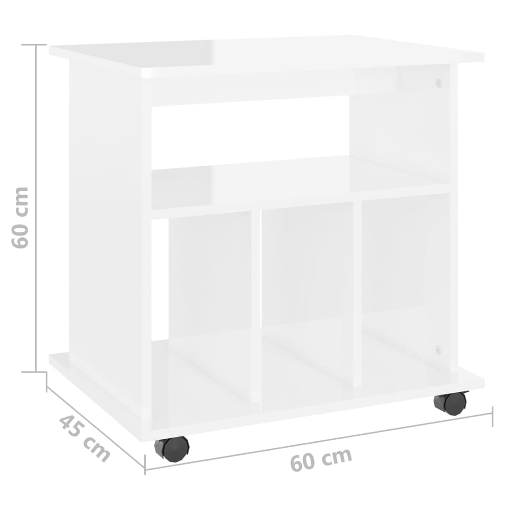 vidaXL Skříňka na kolečkách bílá vysoký lesk 60x45x60 cm dřevotříska