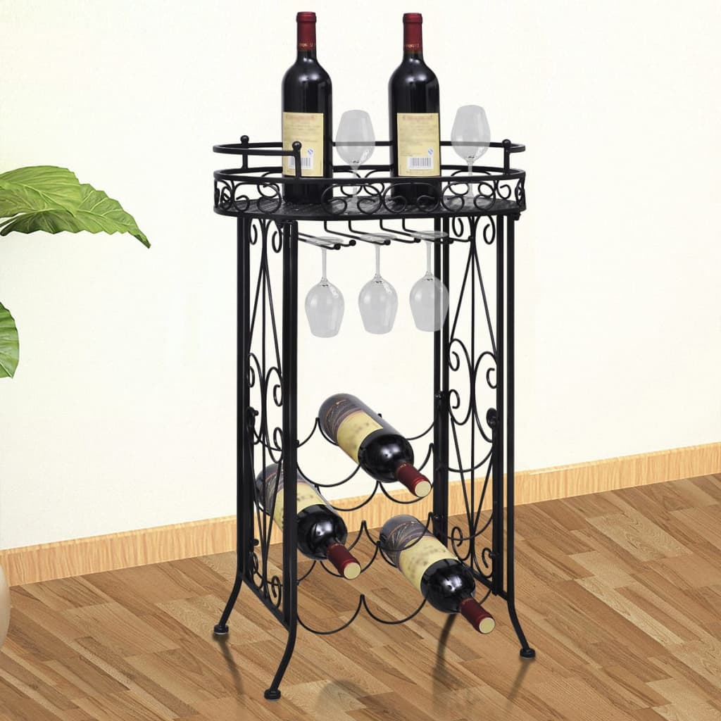 vidaXL Stojan na víno se stojanem na sklenice na 9 lahví kov
