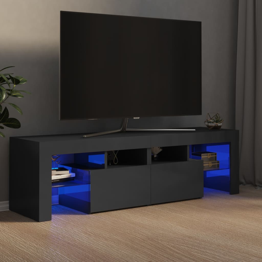 vidaXL TV skříňka s LED osvětlením šedá vysoký lesk 140 x 36,5 x 40 cm