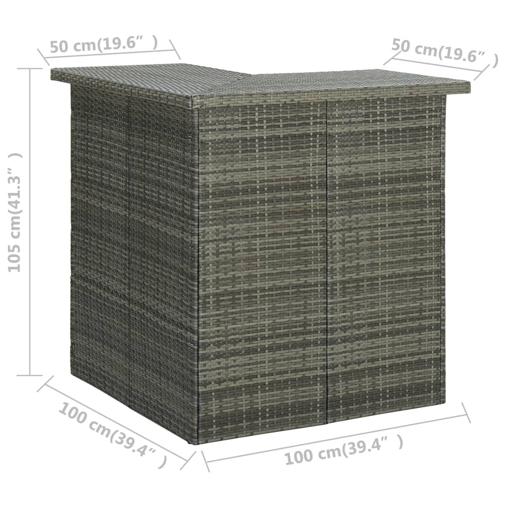 vidaXL Rohový barový stolek šedý 100 x 50 x 105 cm polyratan