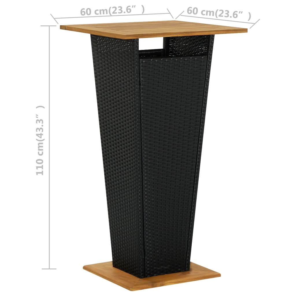 vidaXL Barový stůl černý 60 x 60 x 110 cm polyratan a masivní akácie