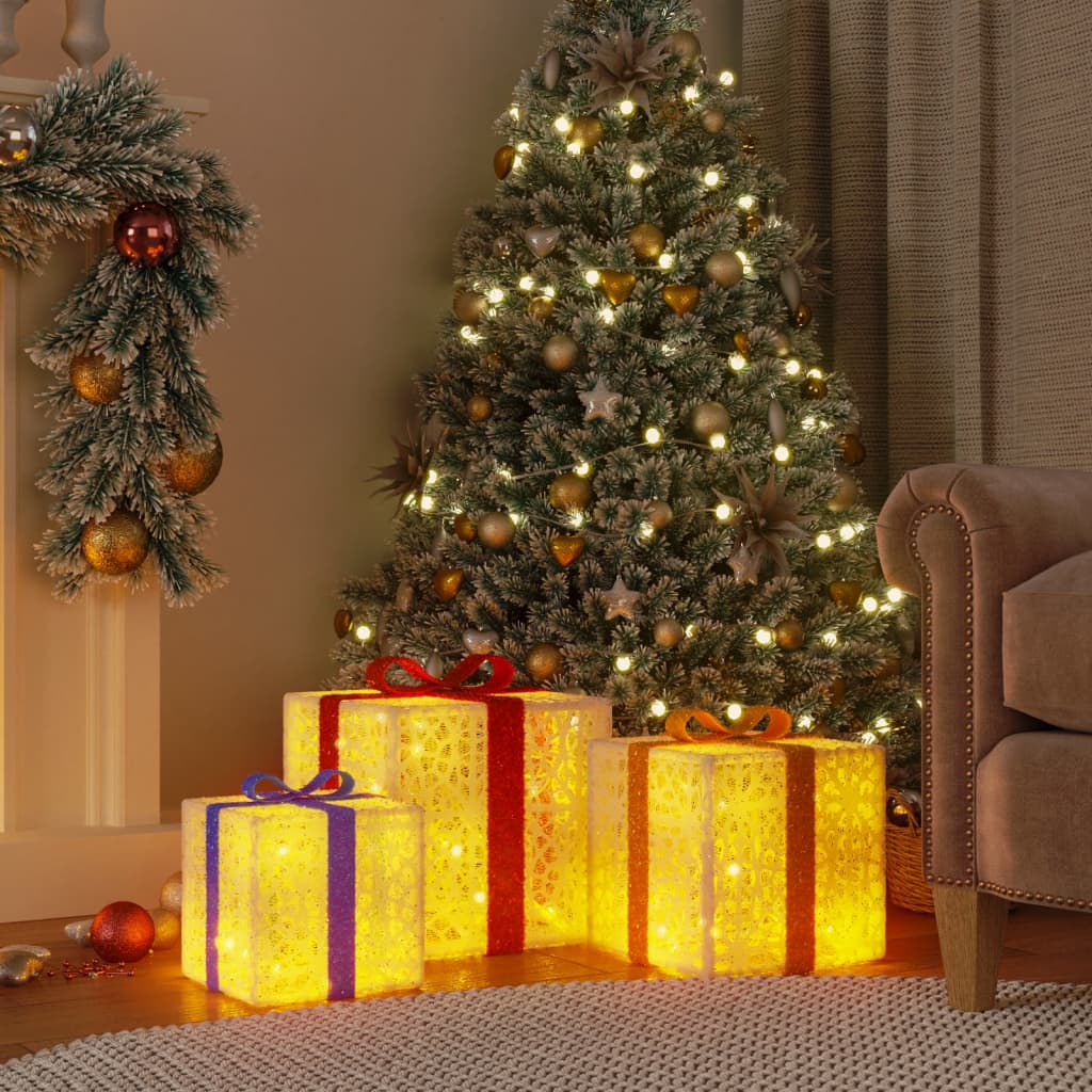 vidaXL Svítící vánoční dárky 3 ks 64 teple bílých LED