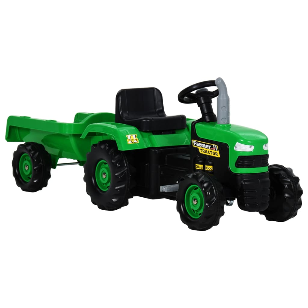 vidaXL Dětský šlapací traktor s přívěsem zelený a černý