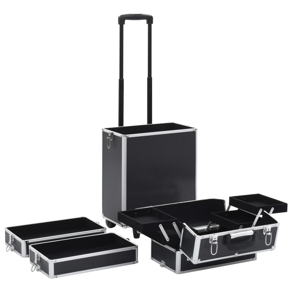vidaXL Kosmetický kufřík na kolečkách hliník černý