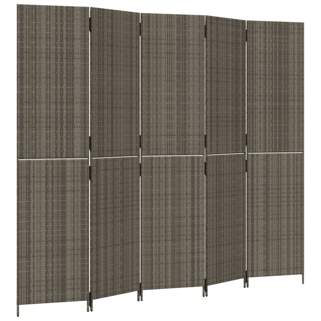 vidaXL Dělicí stěna 5 panelů šedá polyratan