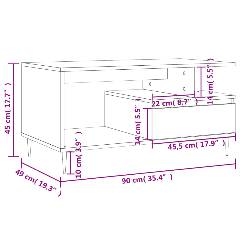vidaXL Konferenční stolek betonově šedý 90x49x45 cm kompozitní dřevo