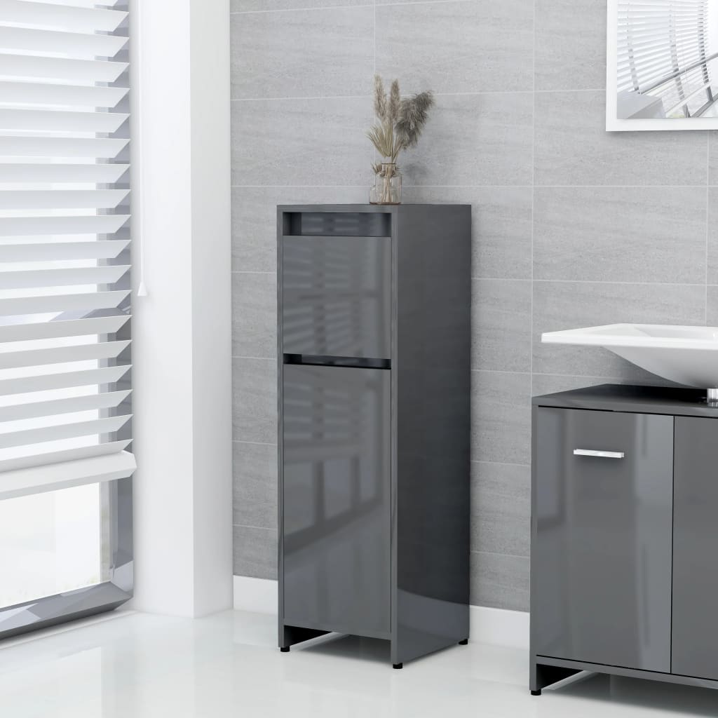 vidaXL Koupelnová skříňka šedá vysoký lesk 30 x 30 x 95 cm dřevotříska
