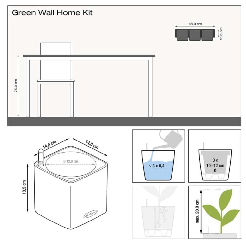 LECHUZA Květináče 3 ks Green Wall Home Kit bílé