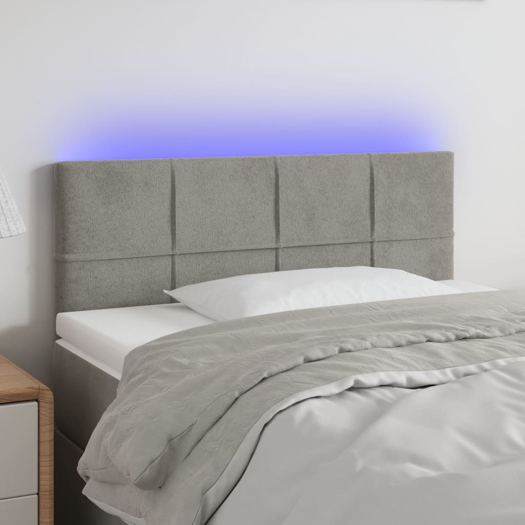 vidaXL Čelo postele s LED světle šedé 80 x 5 x 78/88 cm samet