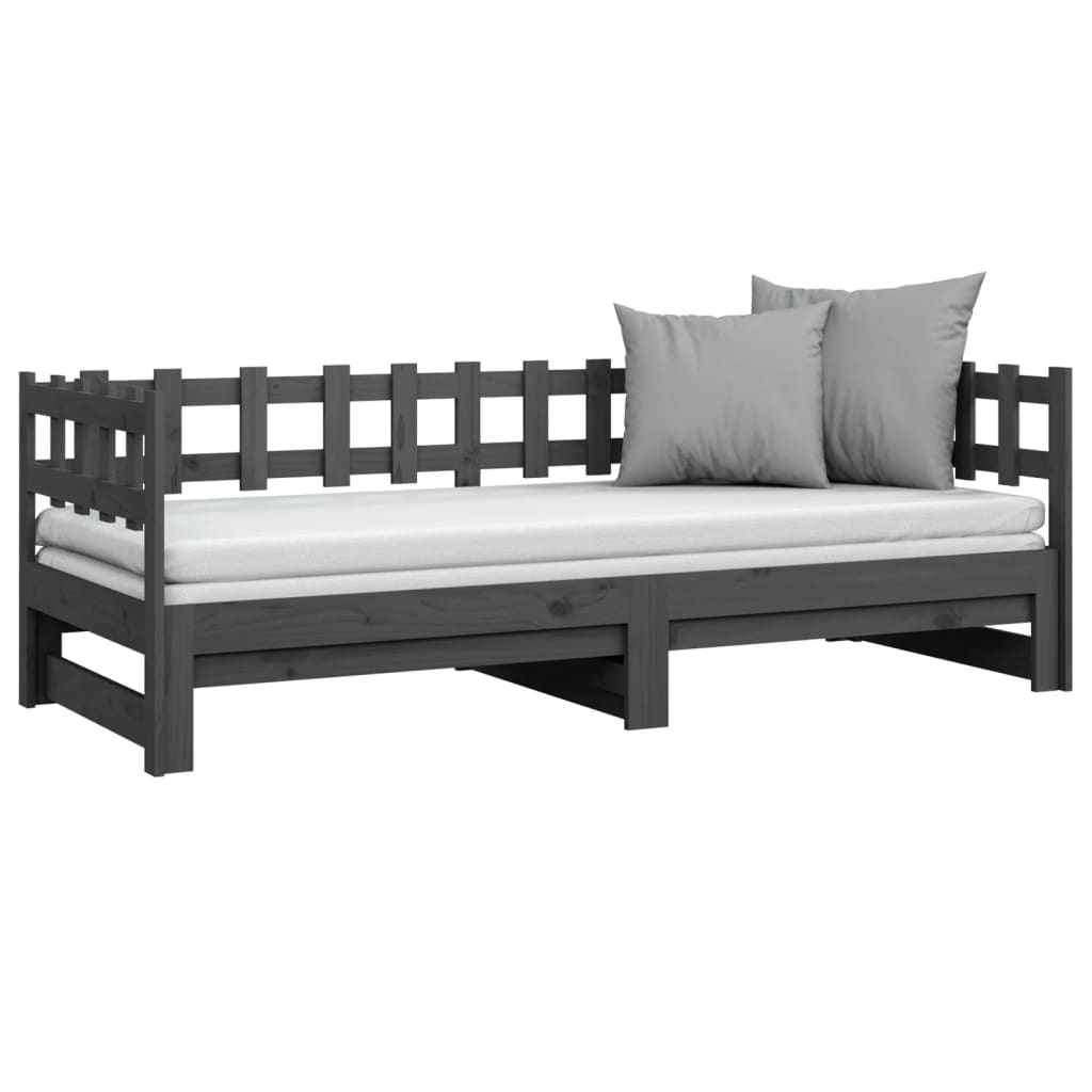 vidaXL Výsuvná postel šedá 2x (90 x 200) cm masivní borovice