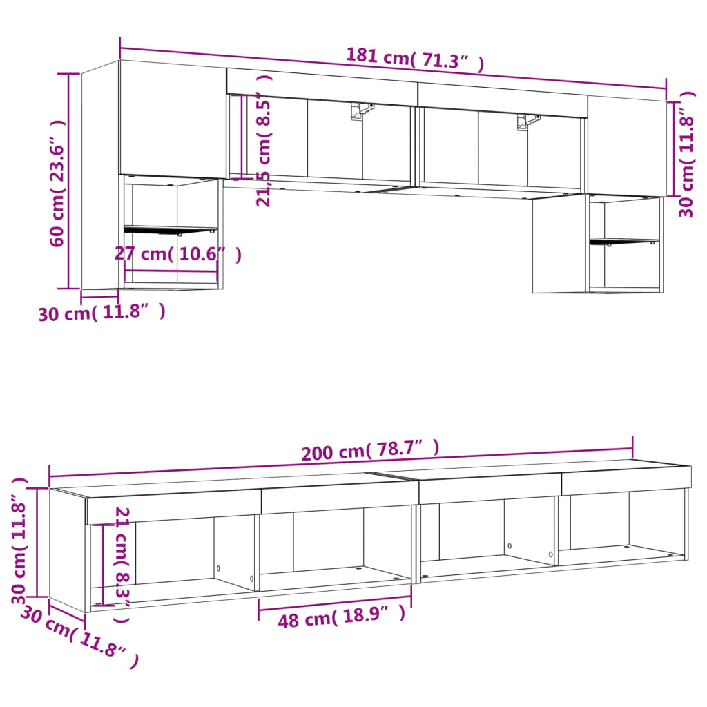 vidaXL 6dílná obývací stěna s LED betonově šedá kompozitní dřevo