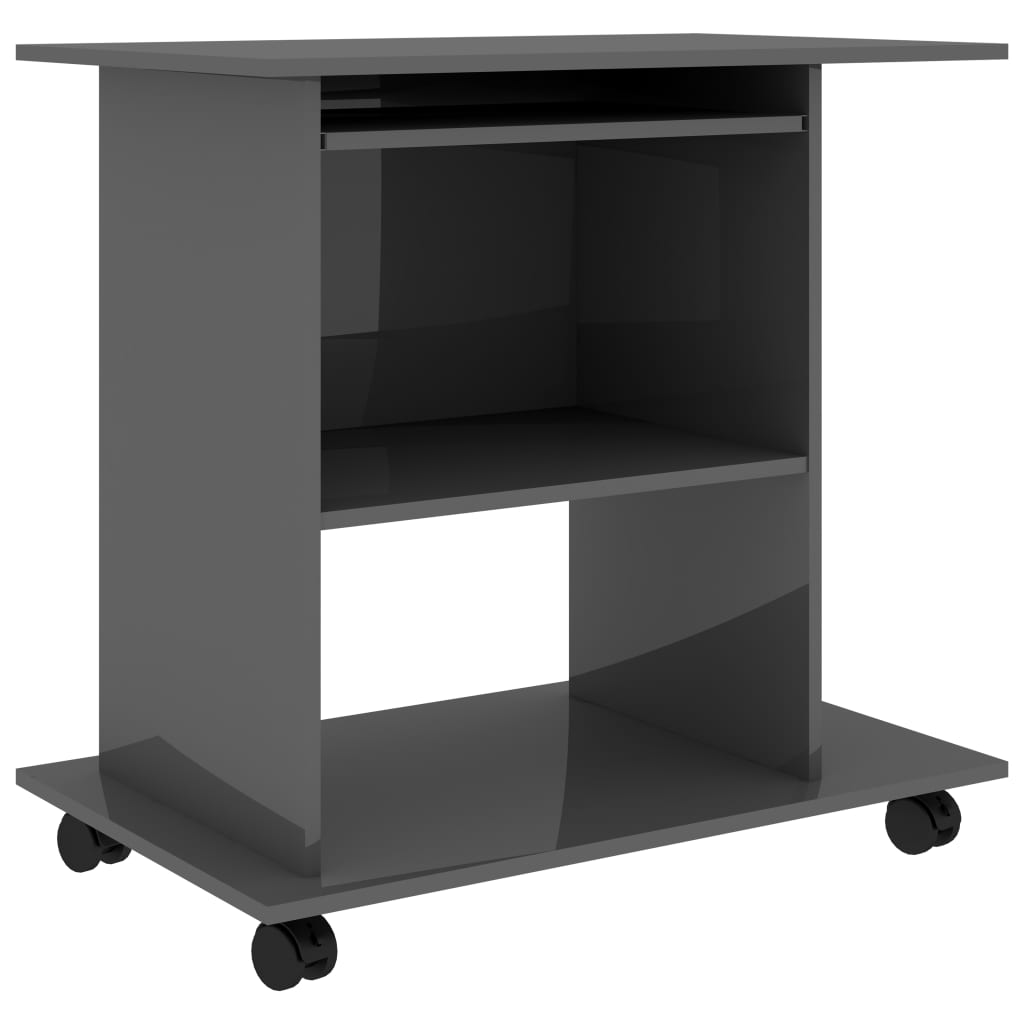 vidaXL Počítačový stůl šedý s vysokým leskem 80x50x75 cm dřevotříska