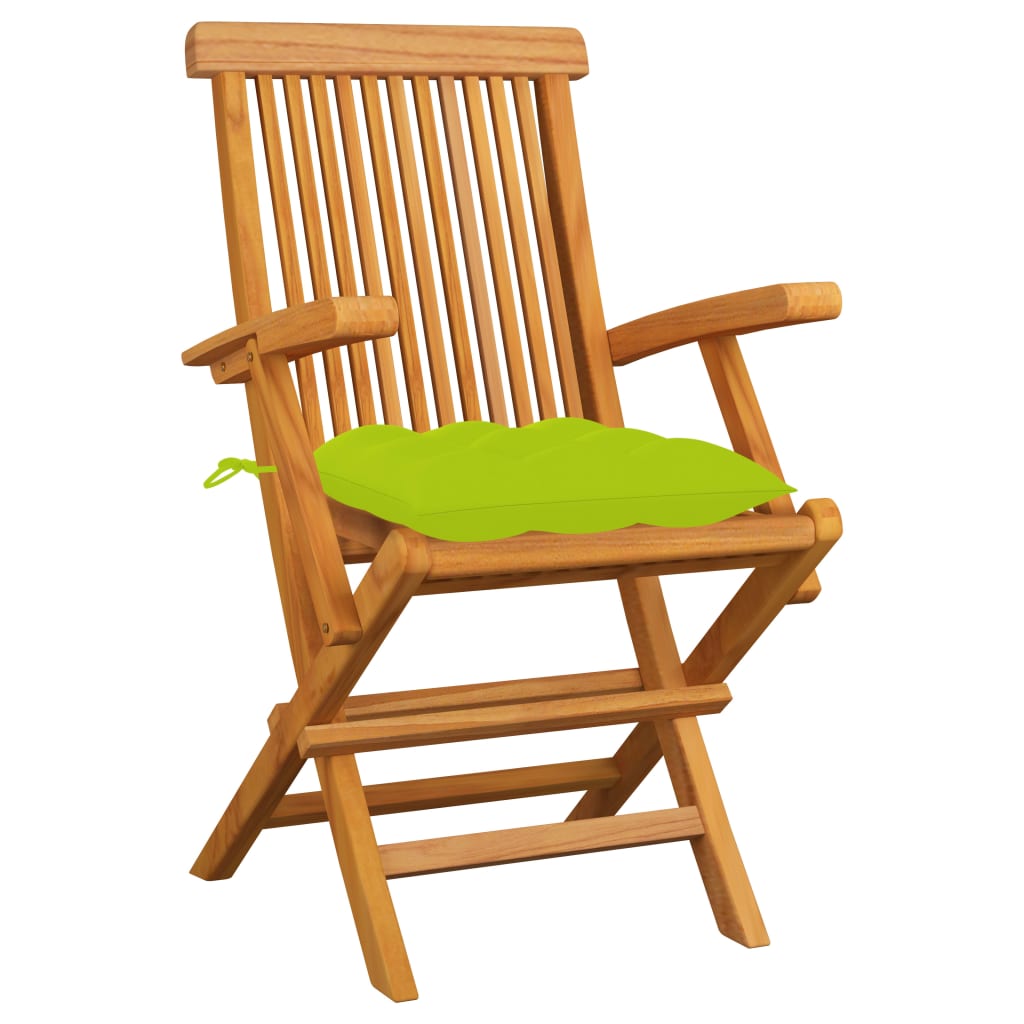 vidaXL Zahradní židle s jasně zelenými poduškami 3 ks masivní teak