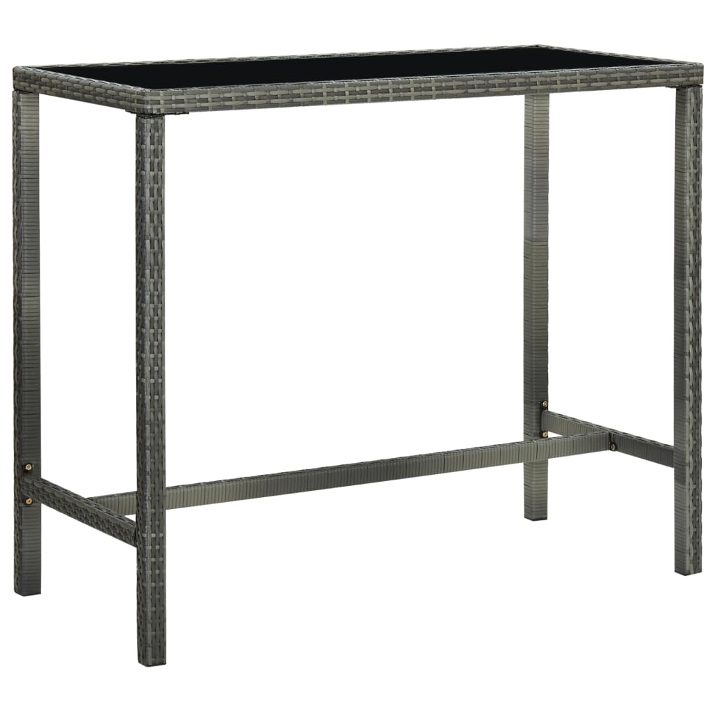 vidaXL Zahradní barový stůl šedý 130 x 60 x 110 cm polyratan a sklo