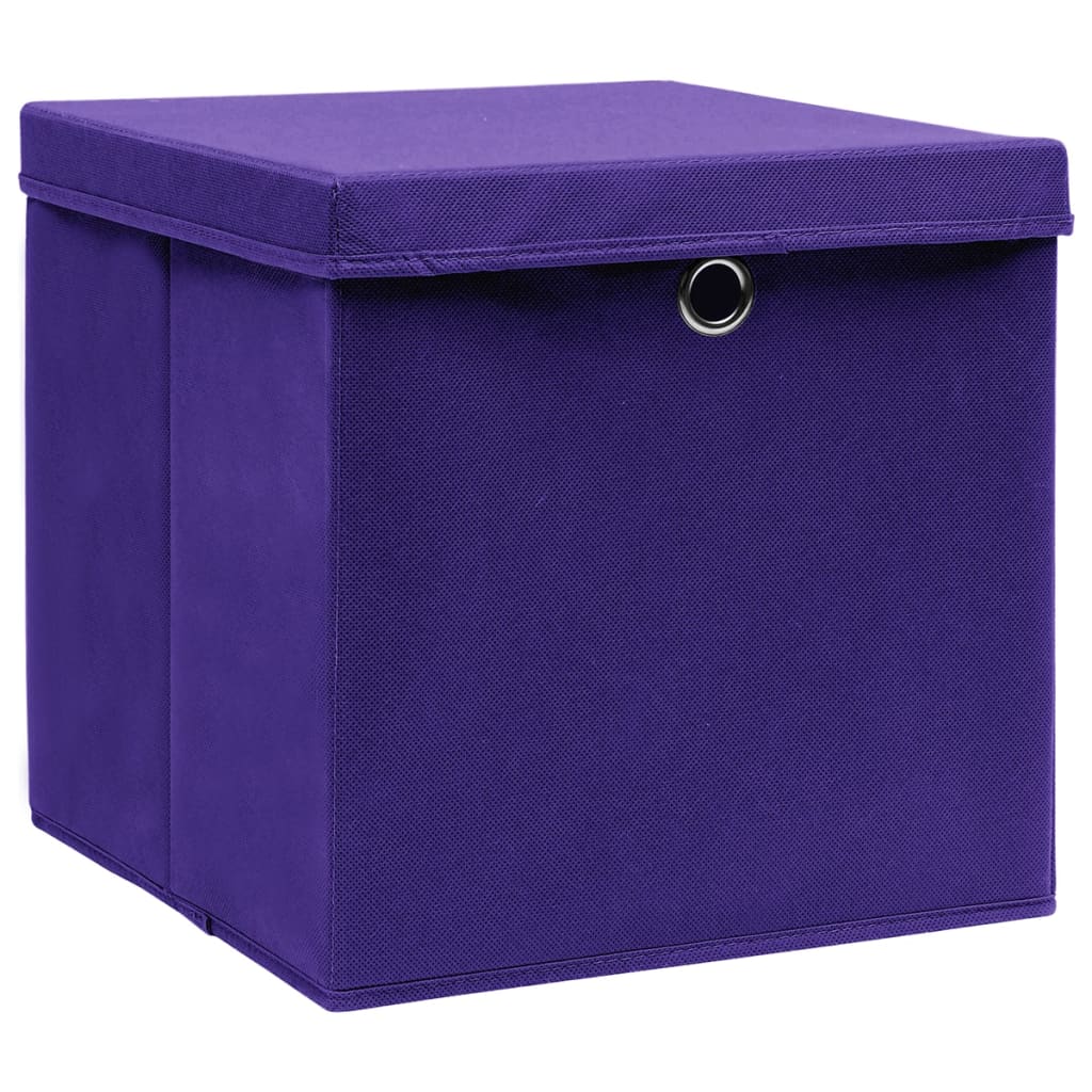 vidaXL Úložné boxy s víky 10 ks 28 x 28 x 28 cm fialové