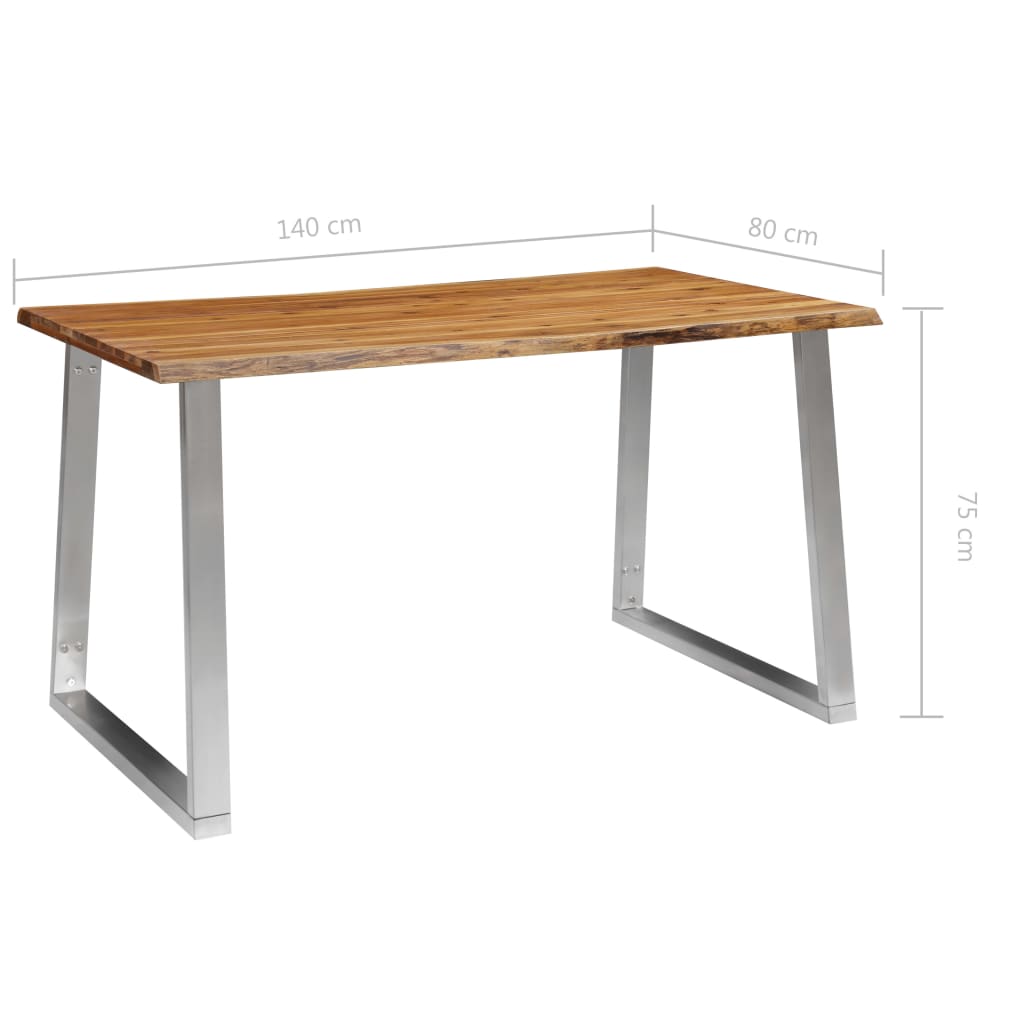 vidaXL Jídelní stůl 140 x 80 x 75 cm masivní akácie a nerezová ocel