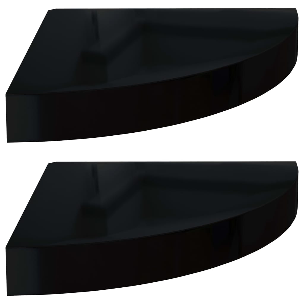 vidaXL Plovoucí rohové police 2 ks černé vysoký lesk 25x25x3,8 cm MDF