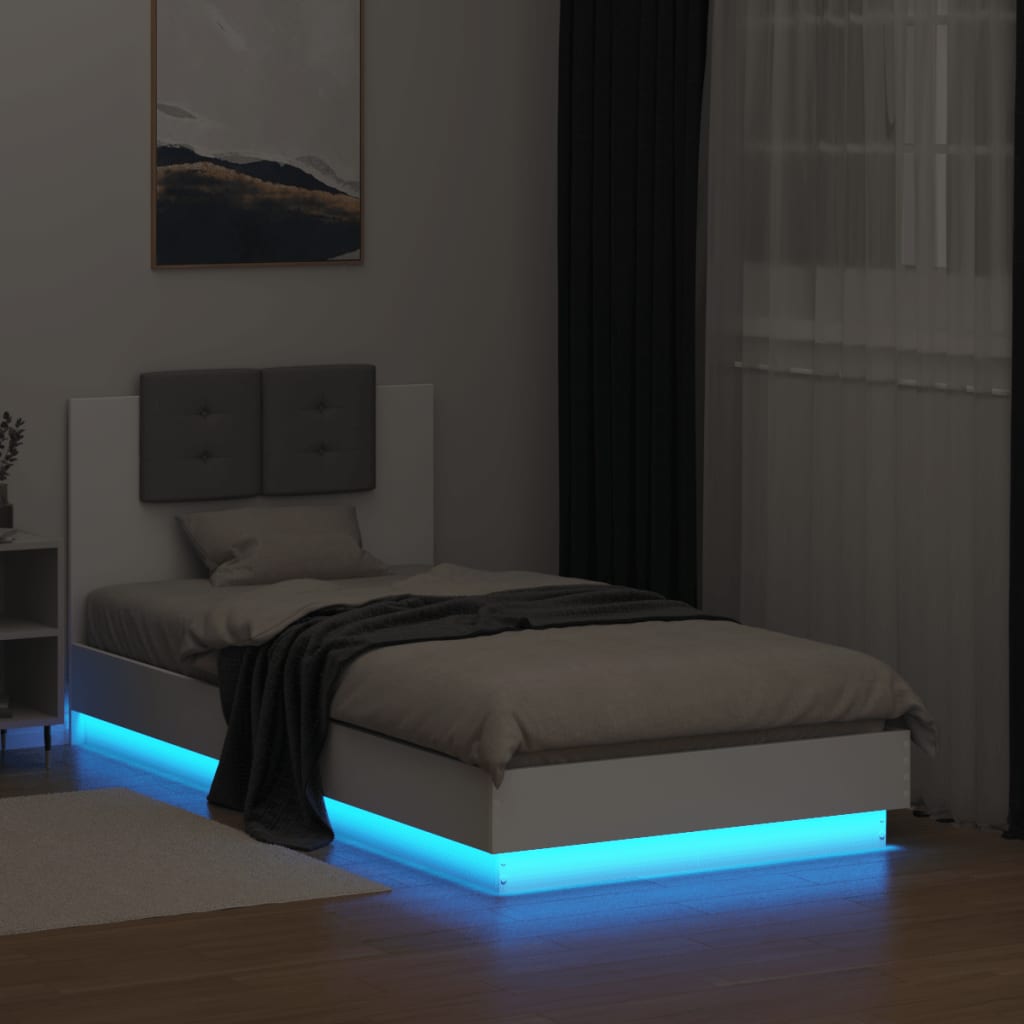 vidaXL Rám postele s čelem a LED osvětlením bílý 75 x 190 cm
