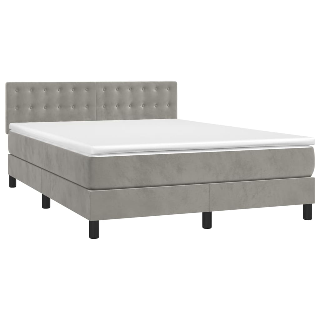 vidaXL Box spring postel s matrací a LED světle šedá 140x190 cm samet