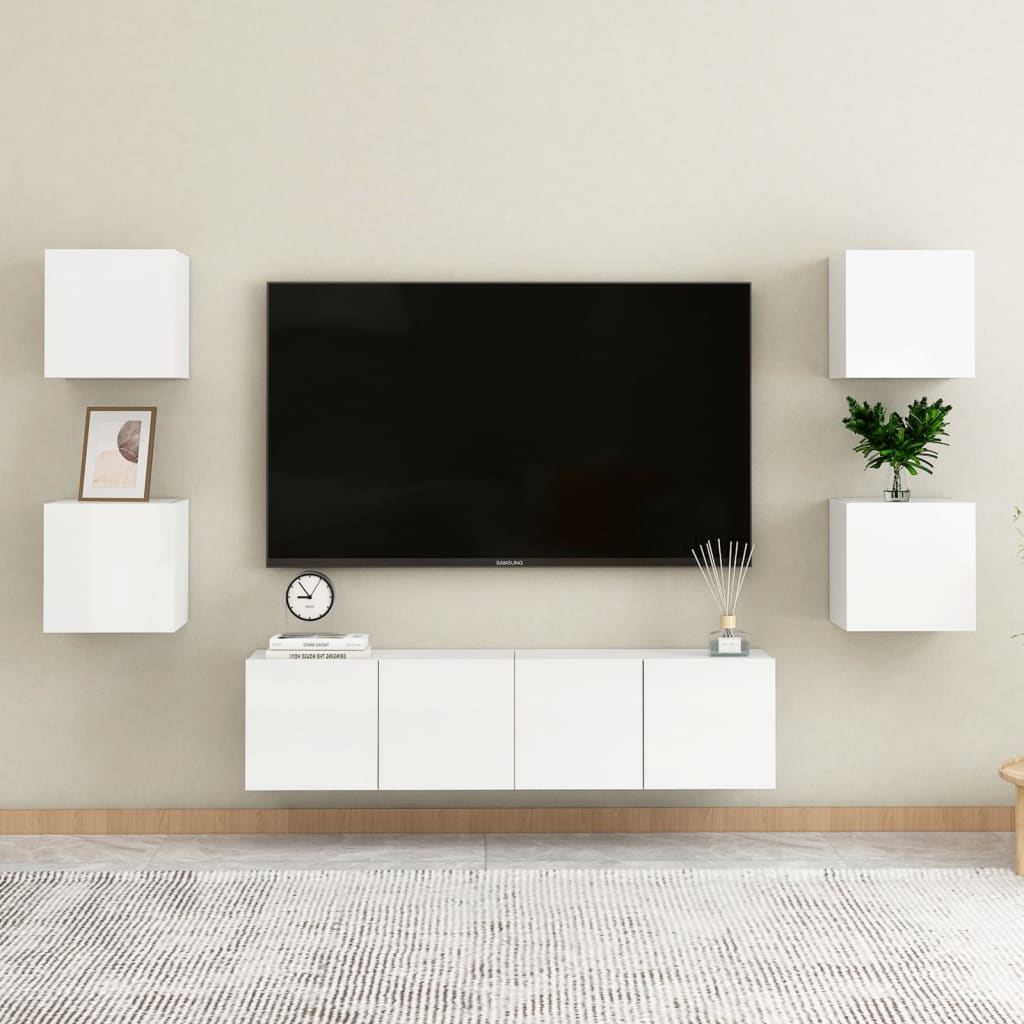 vidaXL Nástěnné TV skříňky 4 ks bílé s vysokým leskem 30,5x30x30 cm
