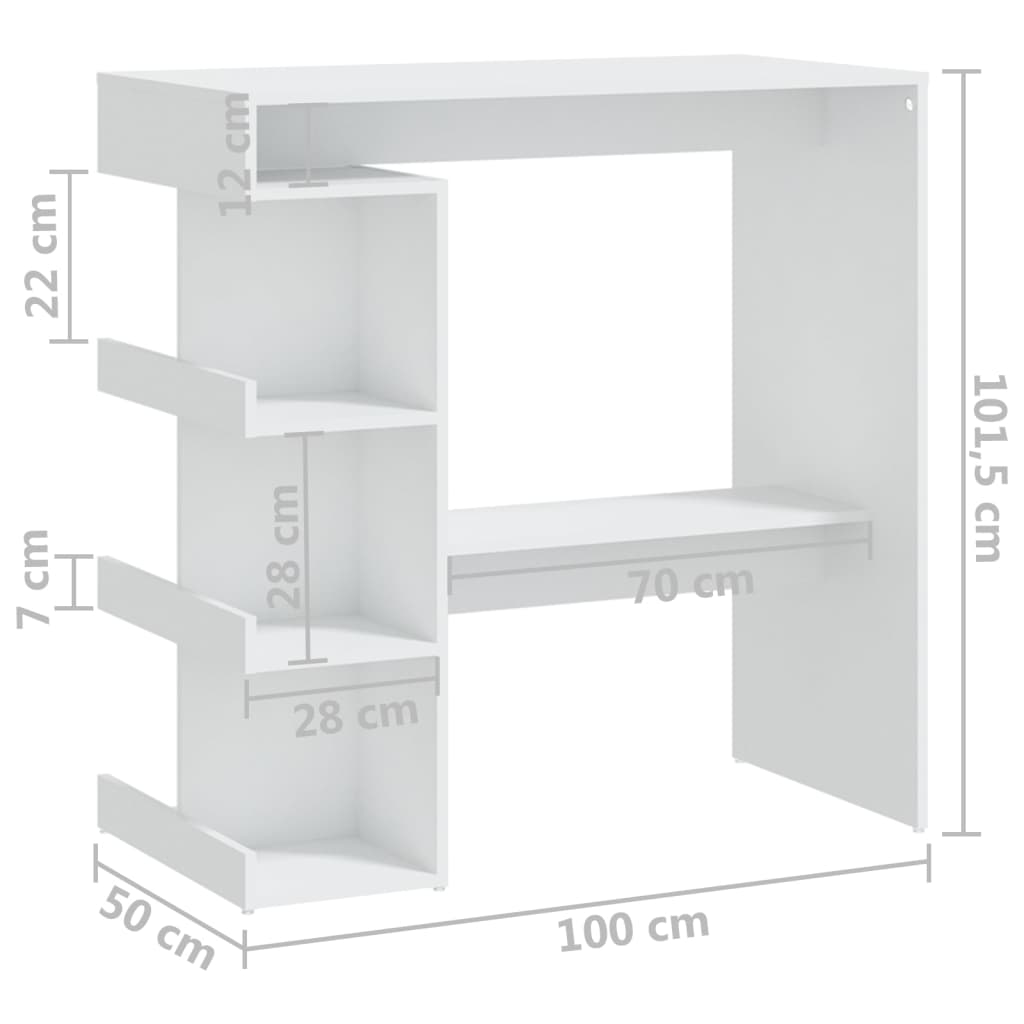 vidaXL Barový stůl s úložným regálem bílý 100x50x101,5 cm dřevotříska