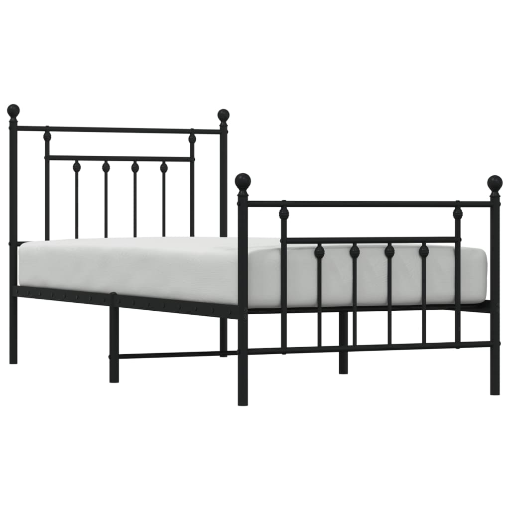 vidaXL Kovový rám postele s hlavovým a nožním čelem černý 90 x 190 cm