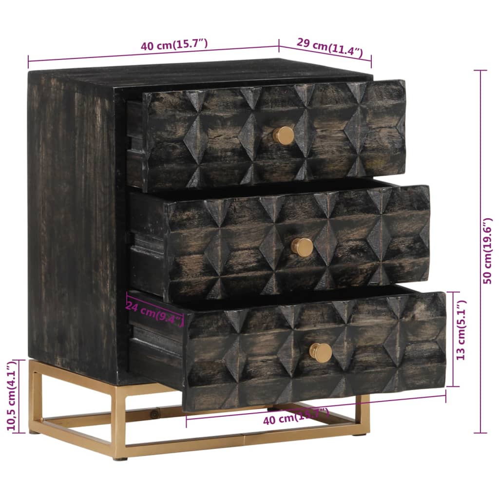 vidaXL Noční stolek černý 40 x 29 x 50 cm masivní mangovníkové dřevo