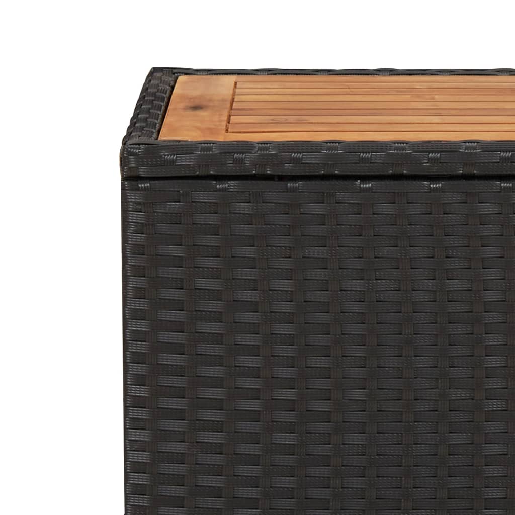 vidaXL Čajový stolek s dřevěnou deskou černý polyratan masivní akácie
