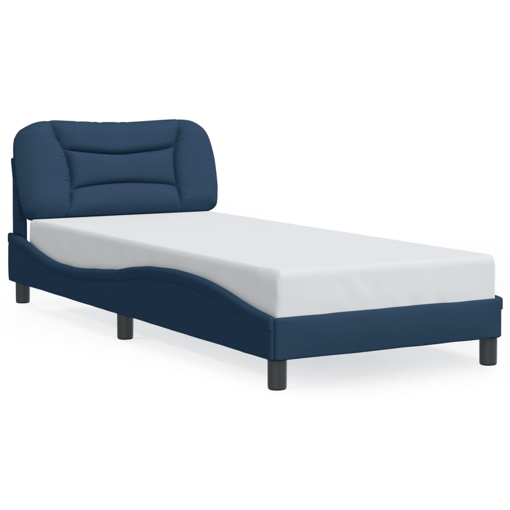 vidaXL Rám postele s LED osvětlením modrý 90 x 200 cm textil