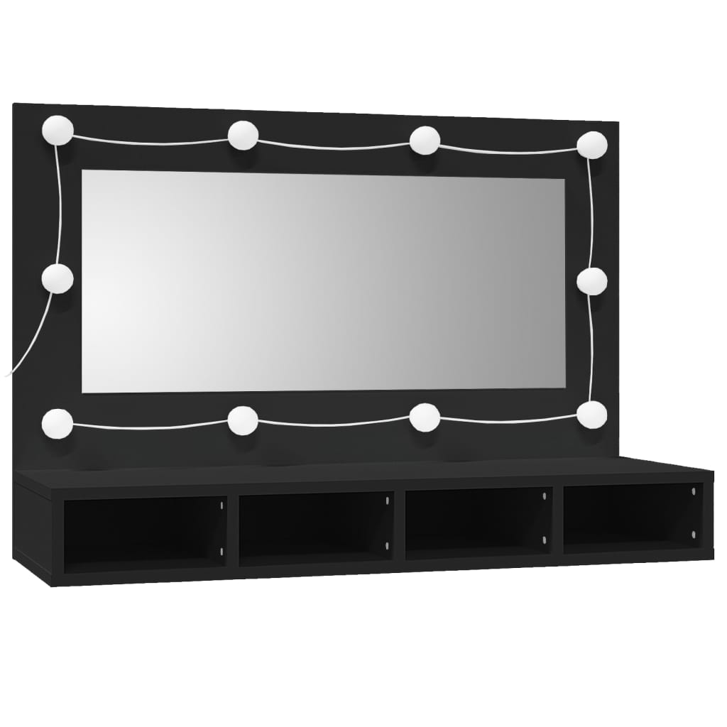 vidaXL Zrcadlová skříňka s LED černá 90 x 31,5 x 62 cm