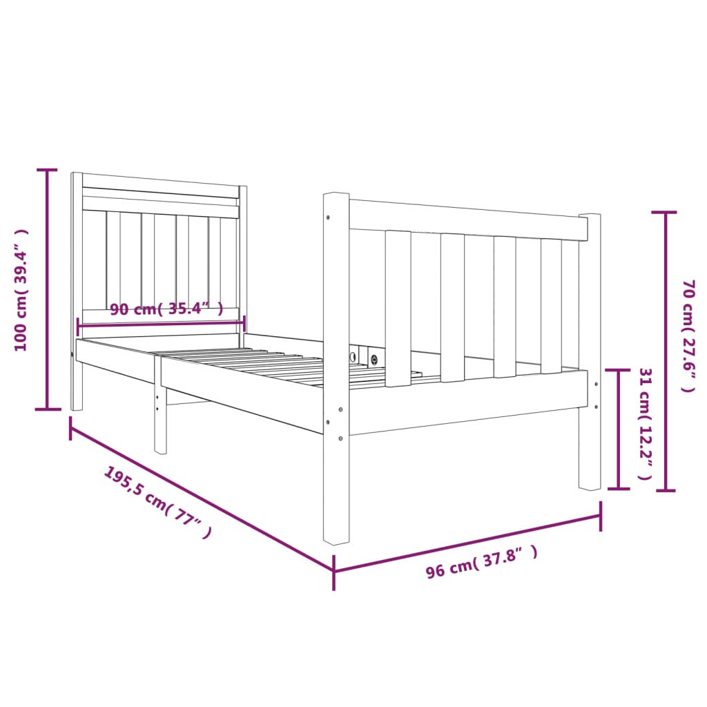 vidaXL Rám postele 90 x 190 cm Single masivní dřevo