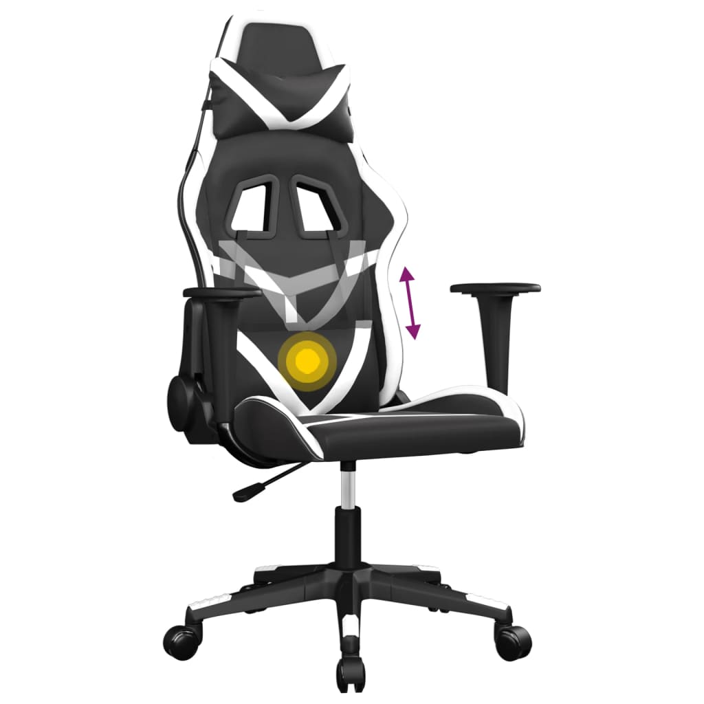 vidaXL Masážní herní židle černá a bílá umělá kůže
