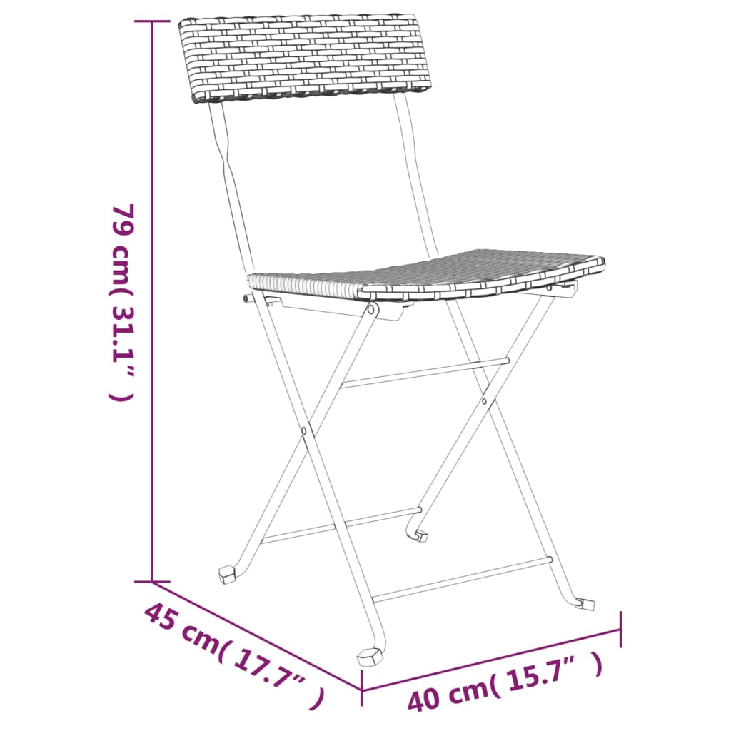 vidaXL Skládací bistro židle 2 ks šedé polyratan a ocel