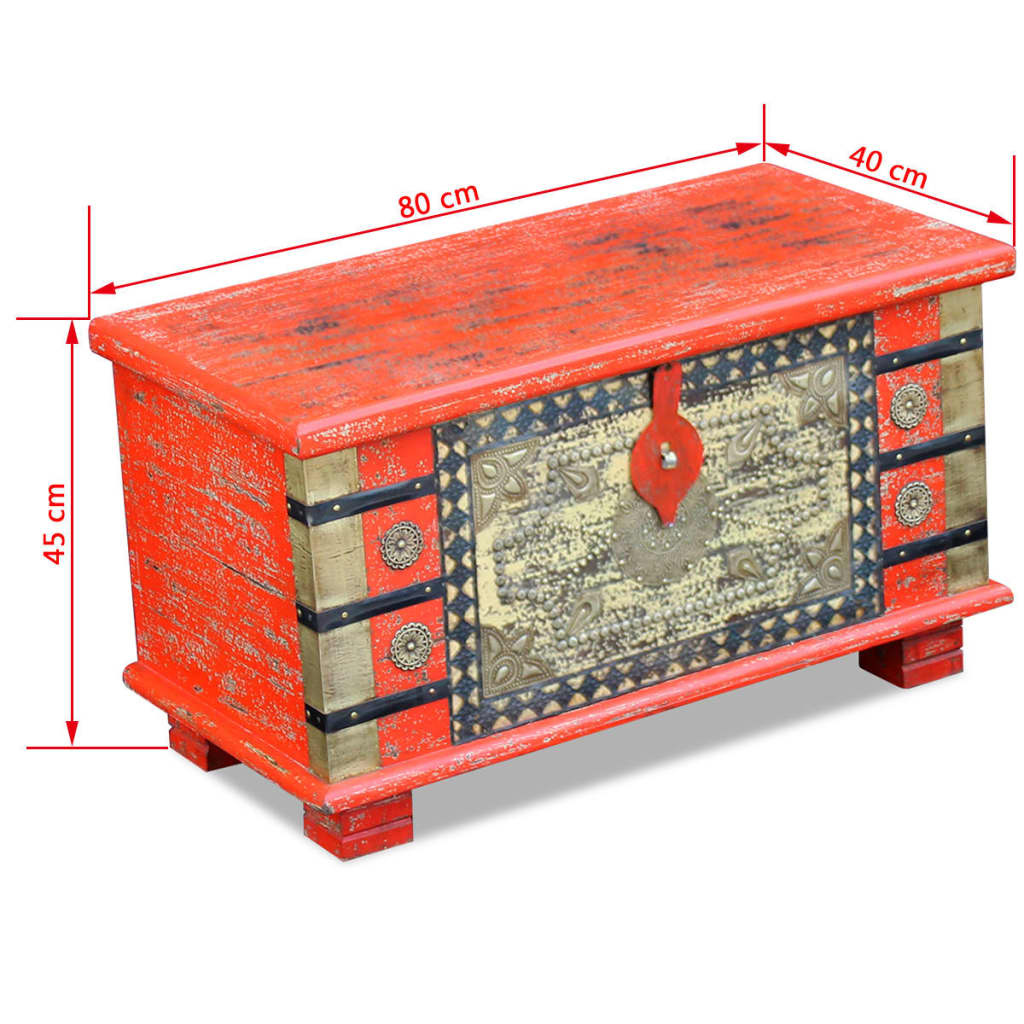 vidaXL Úložná truhla červená z mangovníkového dřeva 80x40x45 cm