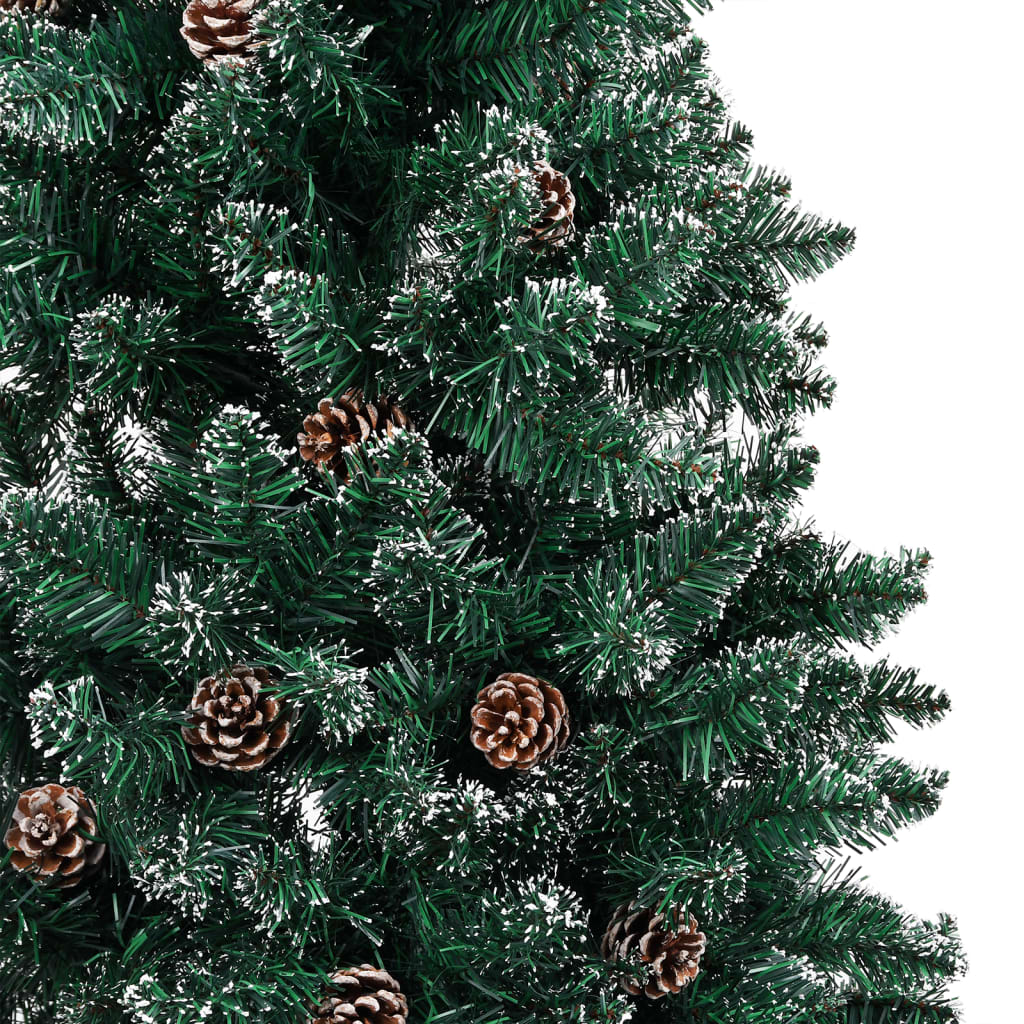 vidaXL Úzký vánoční stromek s LED pravé dřevo zasněžený zelený 210 cm