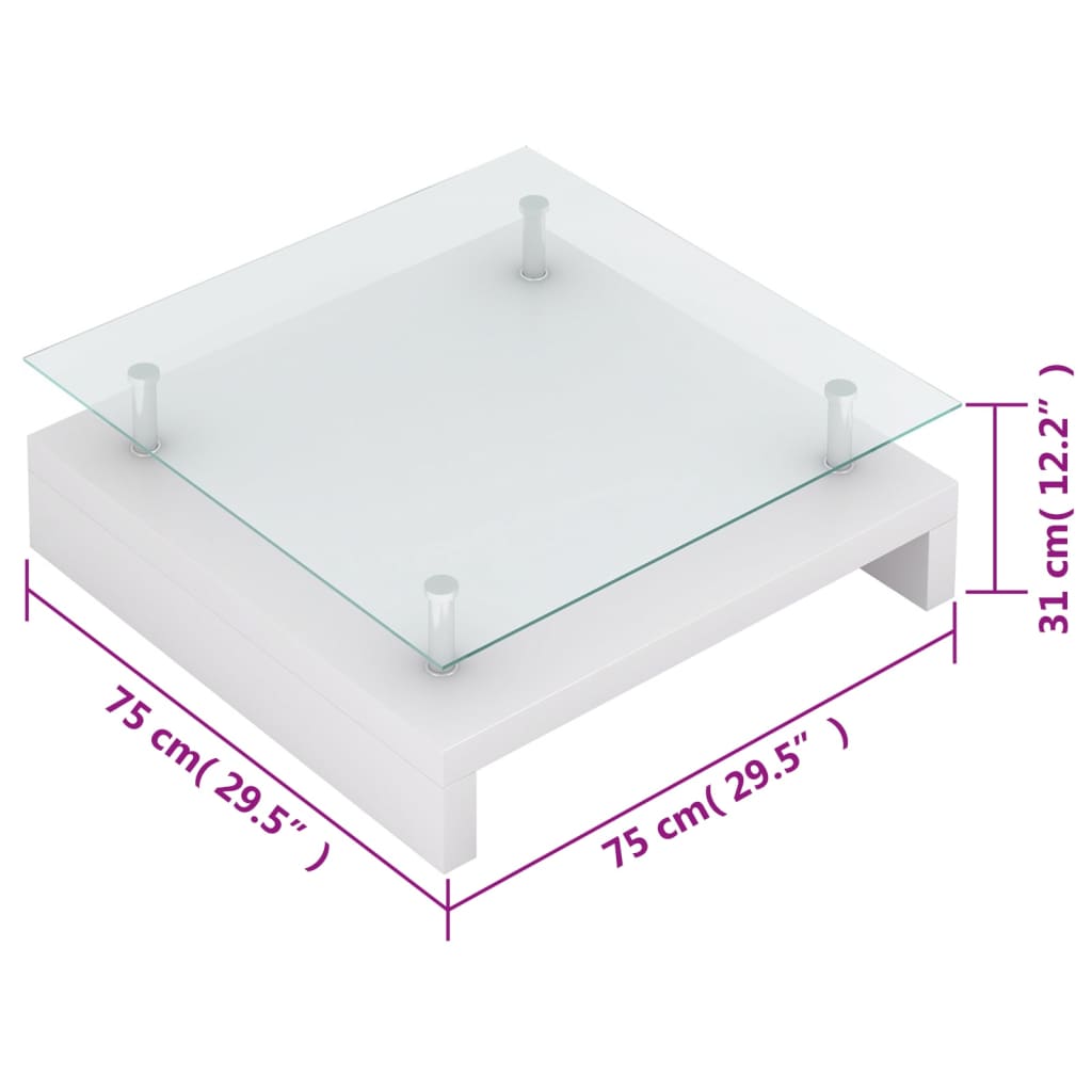 Konferenční stolek se skleněnou deskou - čtvercový - bílý