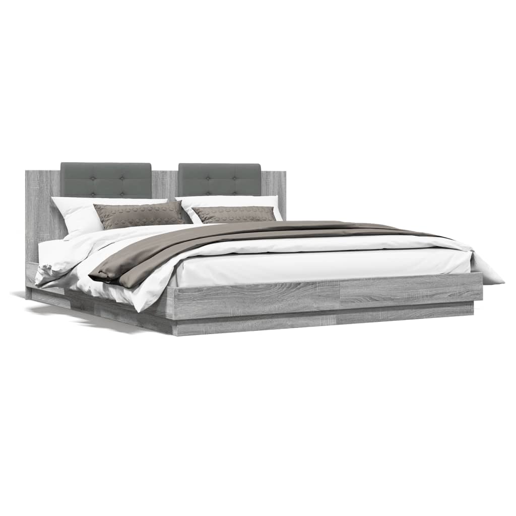 vidaXL Rám postele s čelem a LED osvětlením šedý sonoma 180x200 cm