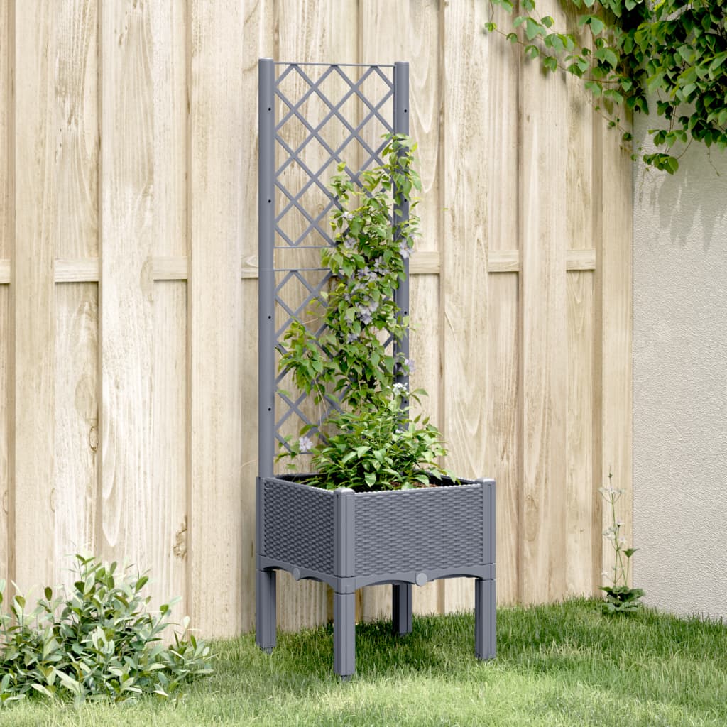 vidaXL Zahradní truhlík s treláží šedý 40 x 40 x 142 cm PP