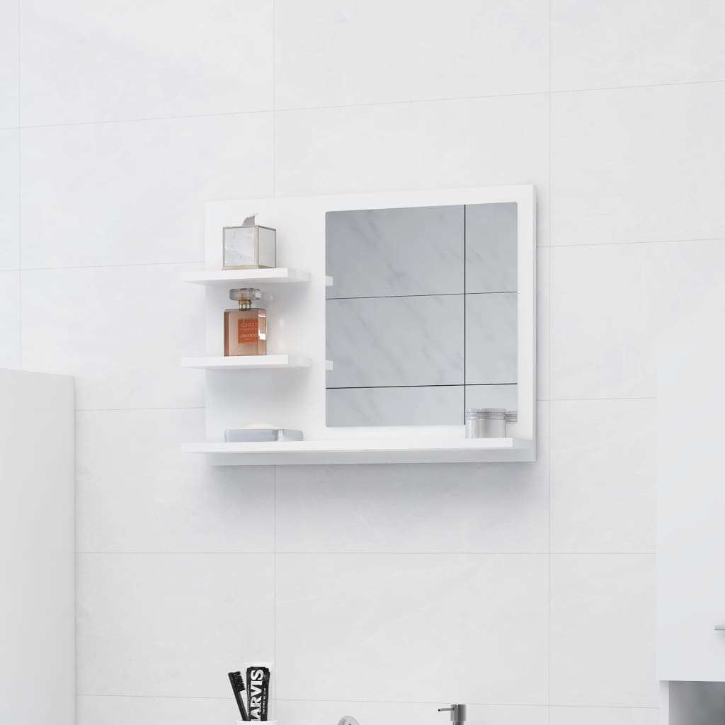 vidaXL Koupelnové zrcadlo bílé vysoký lesk 60x10,5x45 cm dřevotříska